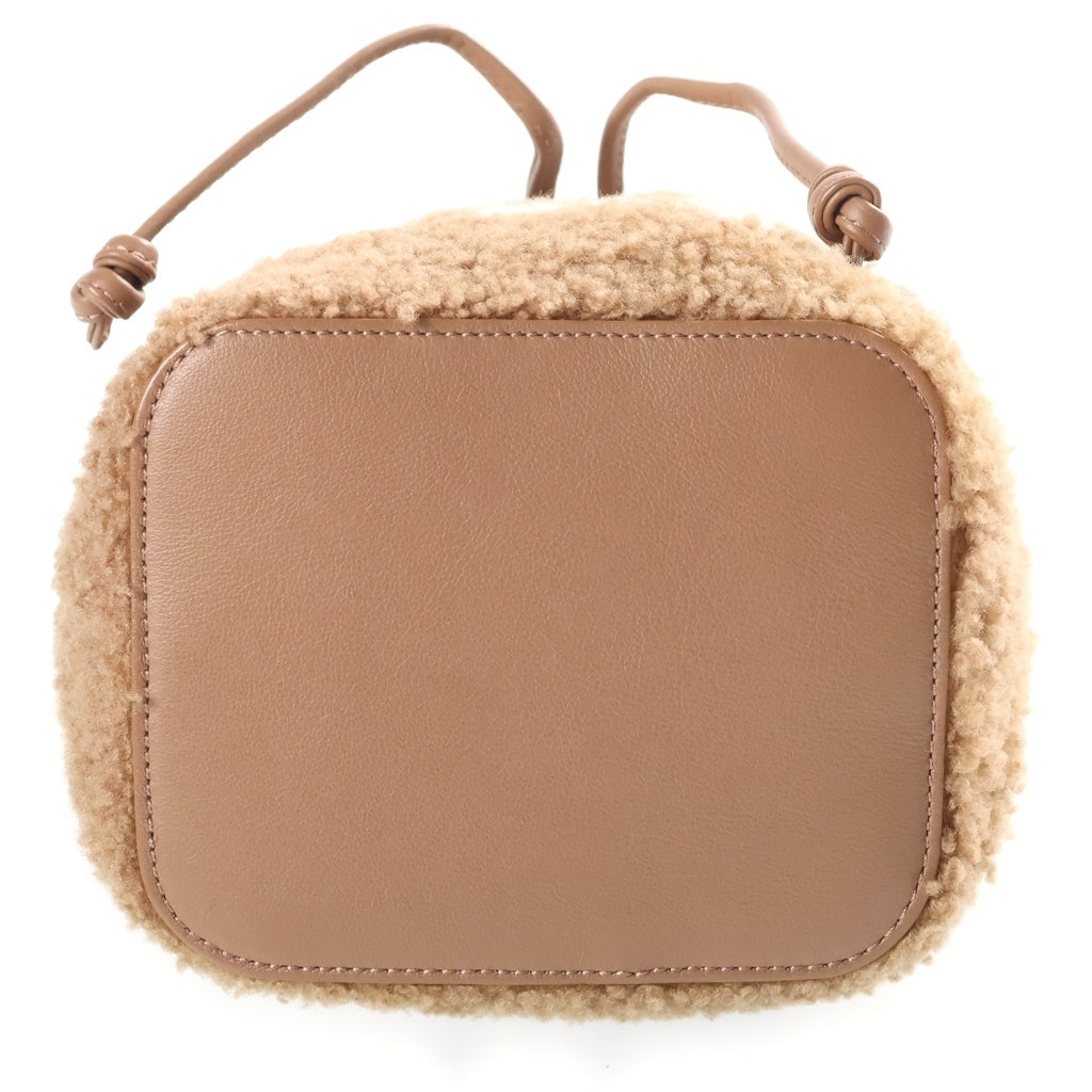 FENDI(フェンディ) ミニ モン トレゾール ショルダーバッグ 巾着バッグ ブラウン ベージュ レザー×ボア 8BS010 ゴールド金具 レディース