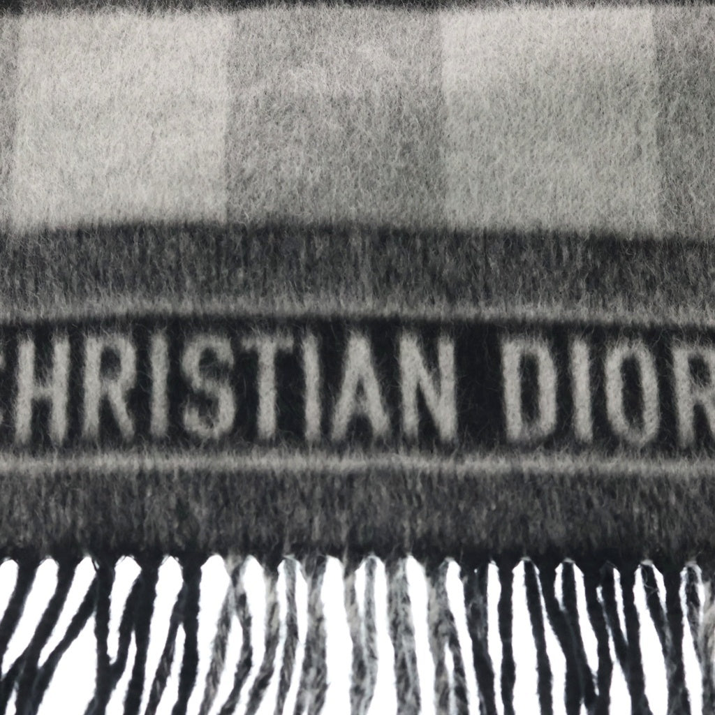 Christian Dior(クリスチャンディオール) チェック柄 マフラー ブラック/グレー ウール 大判ストール 95CHE200l100 レディース