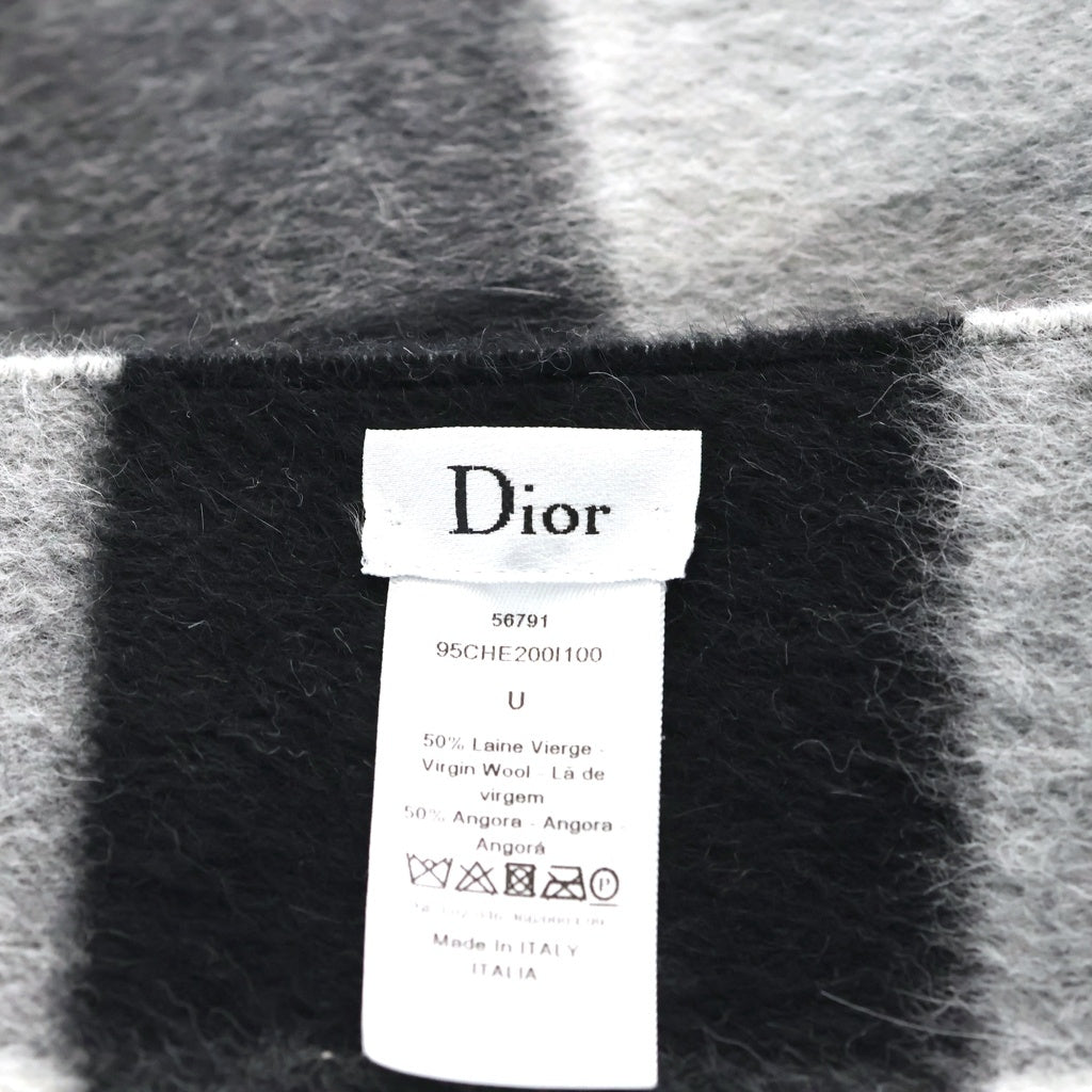Christian Dior(クリスチャンディオール) チェック柄 マフラー ブラック/グレー ウール 大判ストール 95CHE200l100 レディース