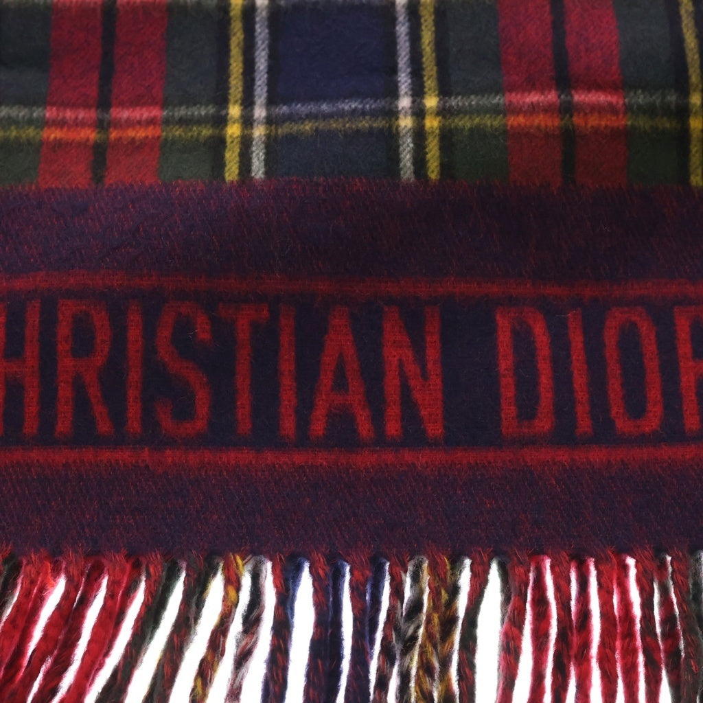 Christian Dior(クリスチャンディオール) チェック柄 フリンジ マフラー レッド/グリーン ウール ストール 95TAR202l102 レディース