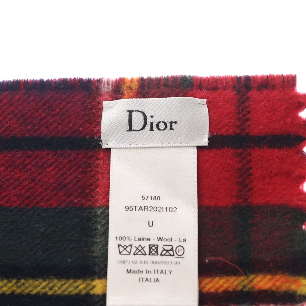 Christian Dior(クリスチャンディオール) チェック柄 フリンジ マフラー レッド/グリーン ウール ストール 95TAR202l102 レディース