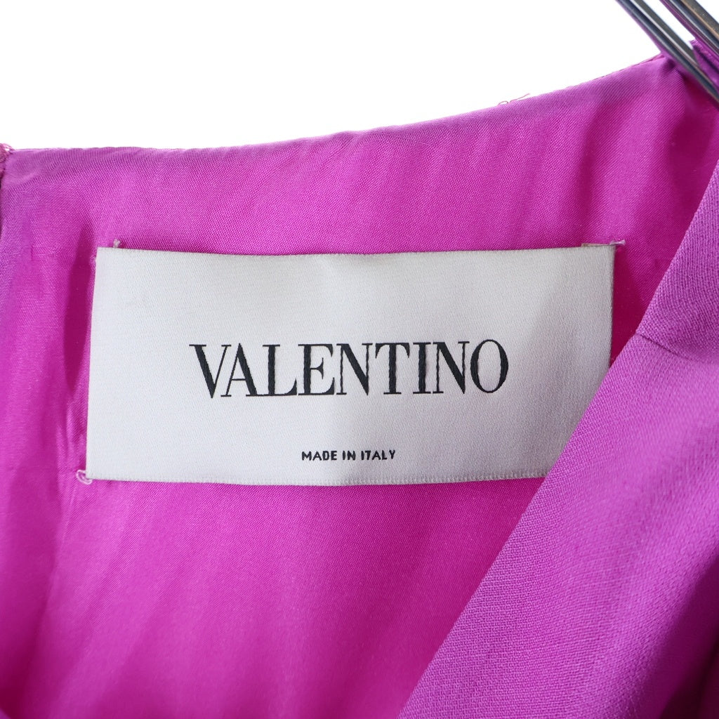 VALENTINO(ヴァレンティノ) フレアスリーブ ドレス 七分袖ワンピース フロントスリット プリーツ ウール シルク パープル レディース