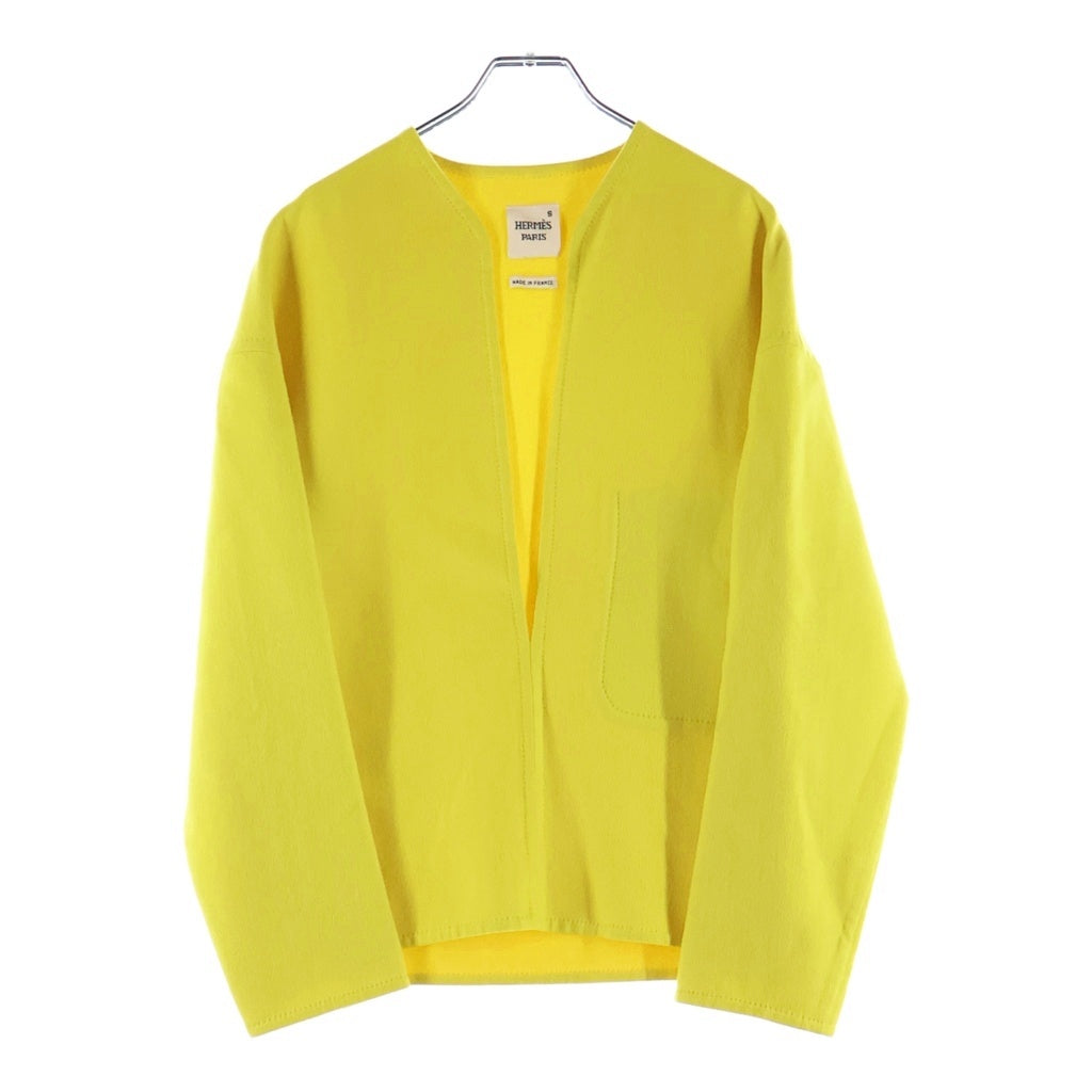VALENTINO(ヴァレンティノ) Vareuse Cashmere Shirt ヴァルーズ型 カシミヤ スキッパー長袖シャツ ノーカラー フランス製 イエロー レディース