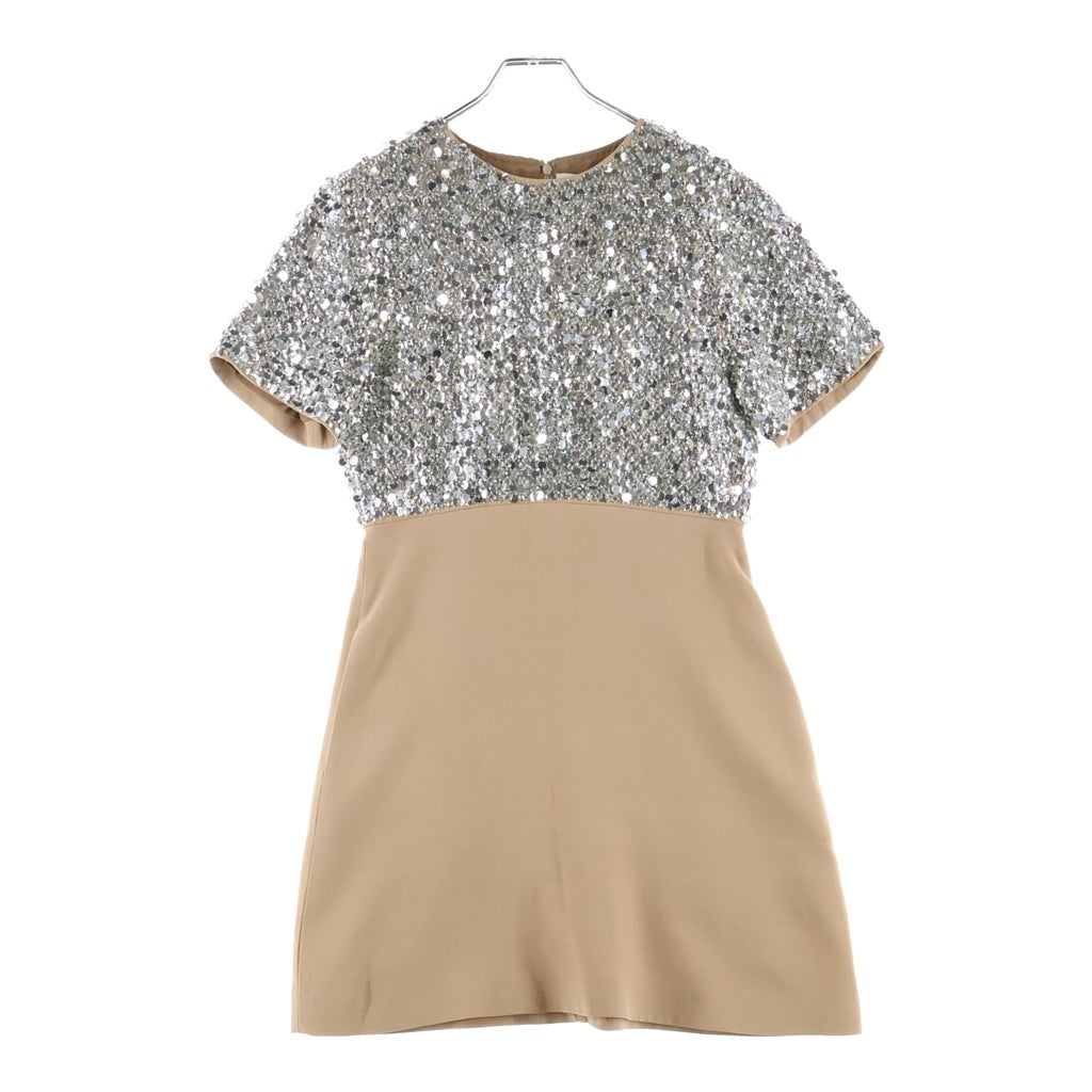 VALENTINO(ヴァレンティノ) Sand Silver Luce Sequin Crepe Couture Dress スパンコール ミニドレス 半袖ワンピース ベージュ/シルバー XB3AE6U51MH レディース