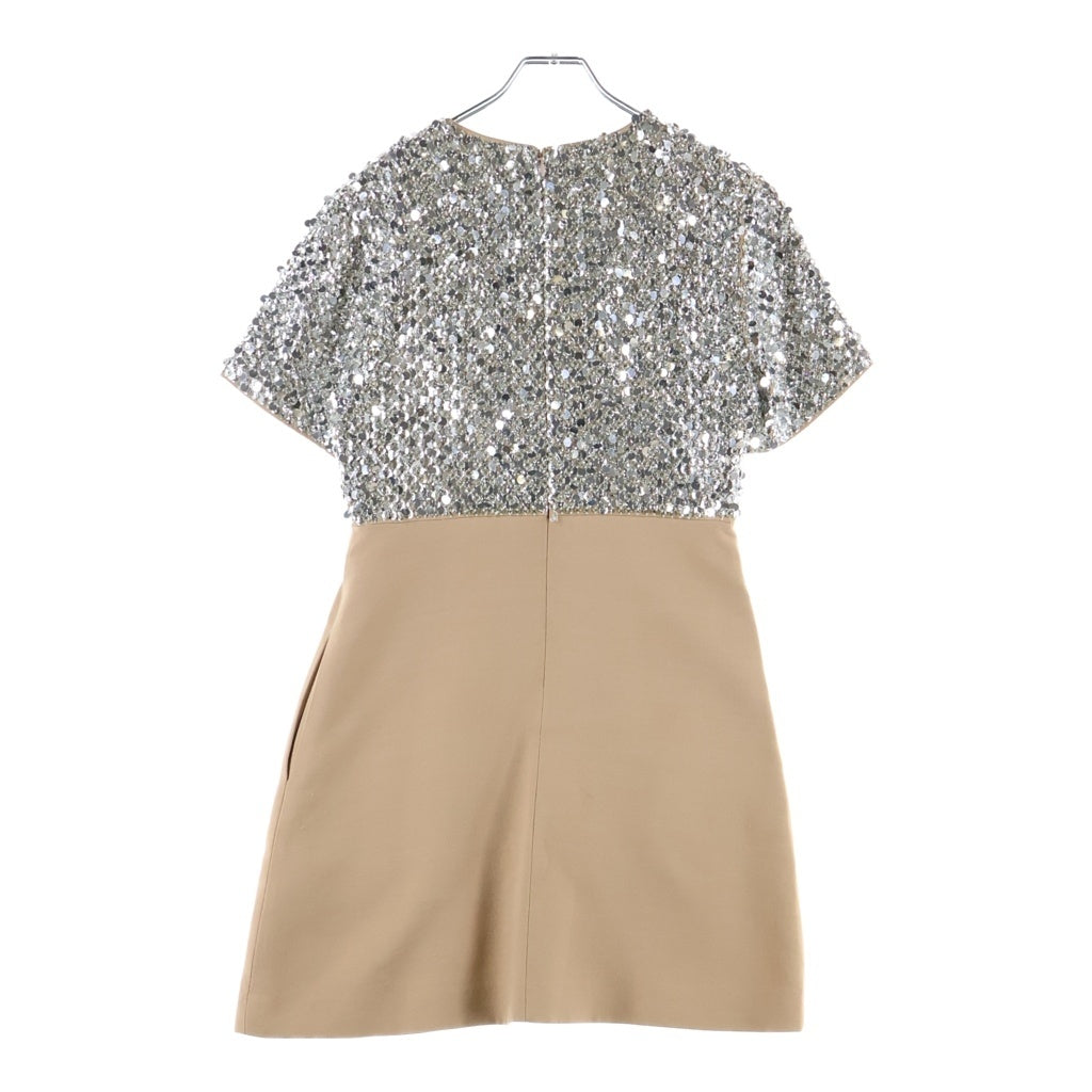 VALENTINO(ヴァレンティノ) Sand Silver Luce Sequin Crepe Couture Dress スパンコール ミニドレス 半袖ワンピース ベージュ/シルバー XB3AE6U51MH レディース