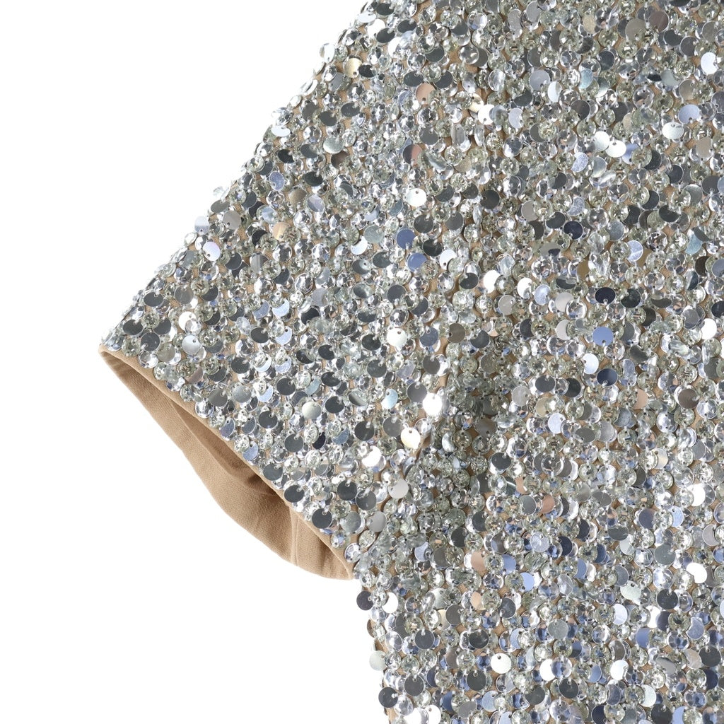 VALENTINO(ヴァレンティノ) Sand Silver Luce Sequin Crepe Couture Dress スパンコール ミニドレス 半袖ワンピース ベージュ/シルバー XB3AE6U51MH レディース