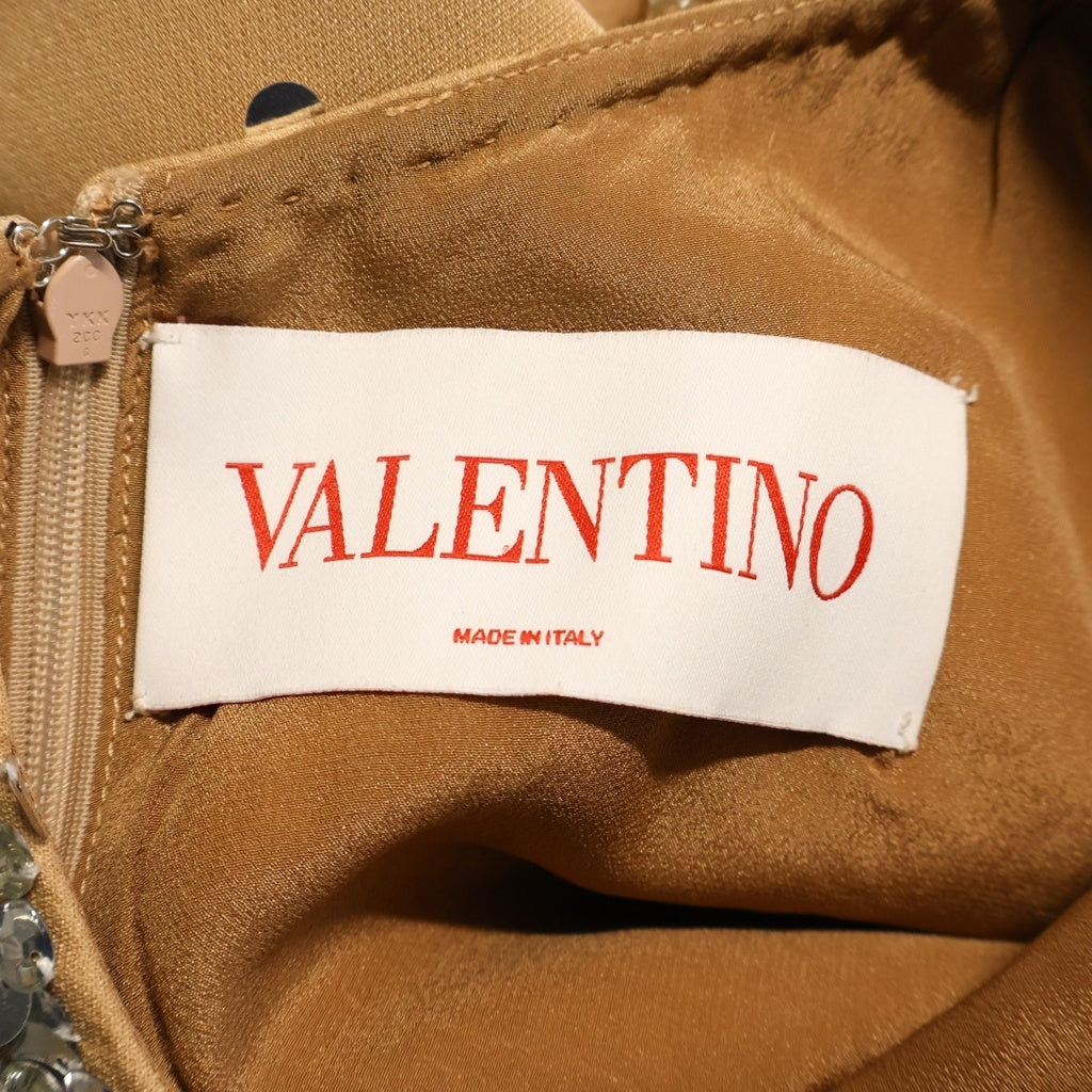 VALENTINO(ヴァレンティノ) Sand Silver Luce Sequin Crepe Couture Dress スパンコール ミニドレス 半袖ワンピース ベージュ/シルバー XB3AE6U51MH レディース