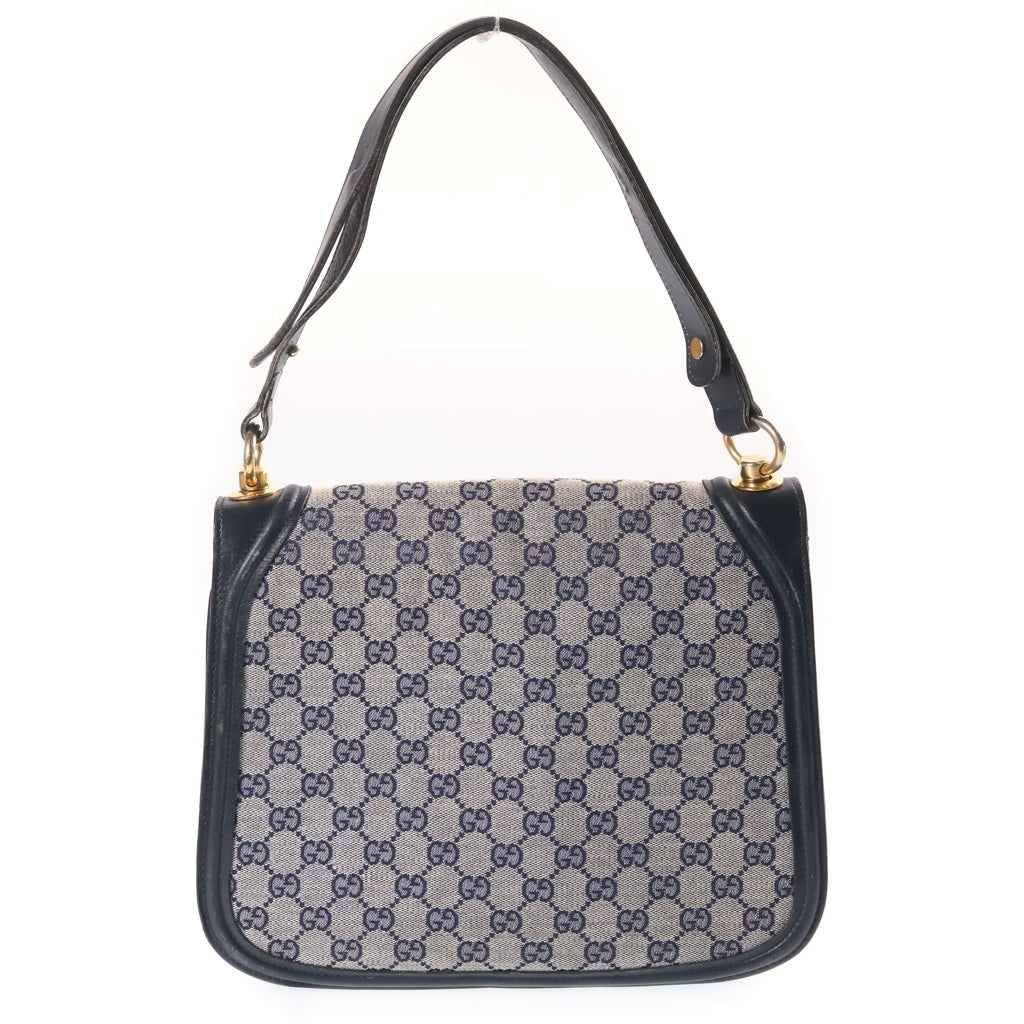 GUCCI(グッチ) GGキャンバス インターロッキング デカロゴ ショルダーバッグ ネイビー レザー×キャンバス ゴールド金具 レディース