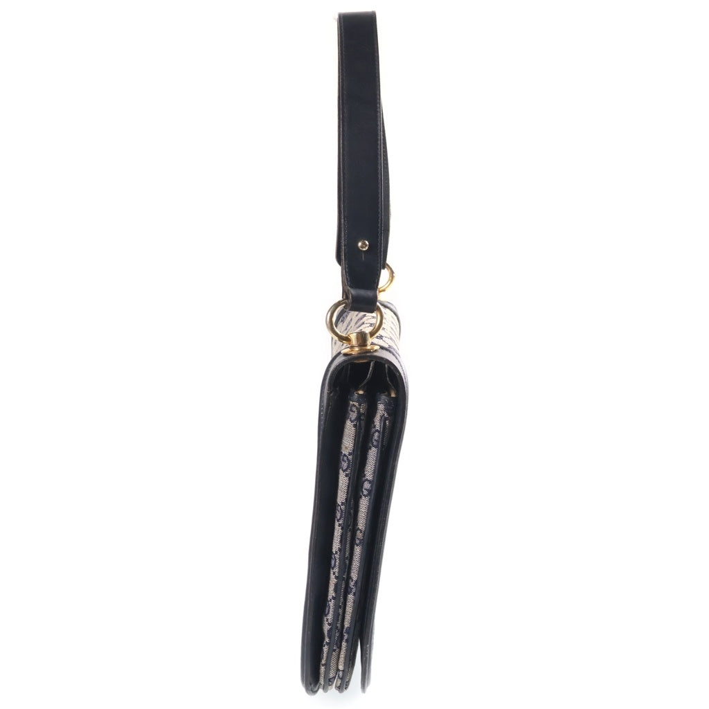 GUCCI(グッチ) GGキャンバス インターロッキング デカロゴ ショルダーバッグ ネイビー レザー×キャンバス ゴールド金具 レディース