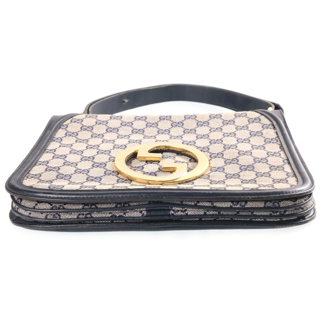 GUCCI(グッチ) GGキャンバス インターロッキング デカロゴ ショルダーバッグ ネイビー レザー×キャンバス ゴールド金具 レディース
