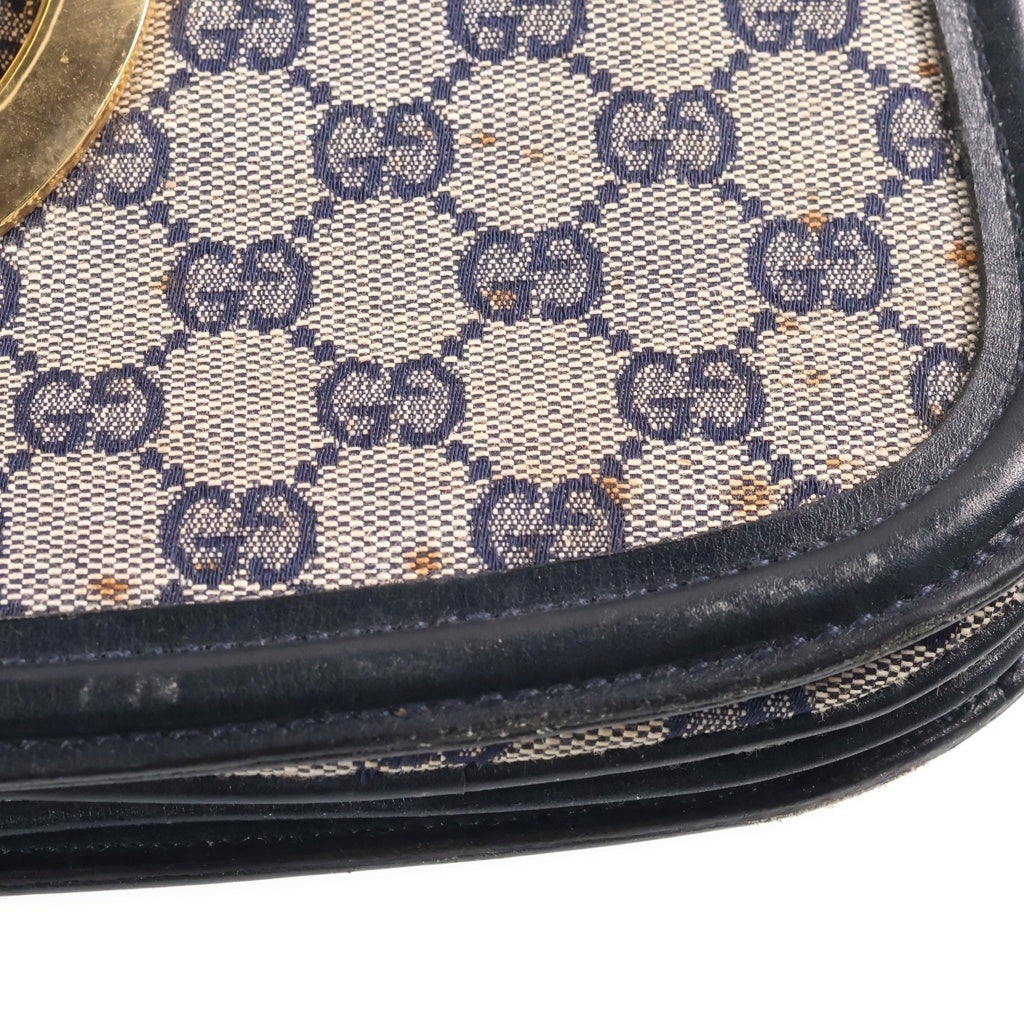 GUCCI(グッチ) GGキャンバス インターロッキング デカロゴ ショルダーバッグ ネイビー レザー×キャンバス ゴールド金具 レディース