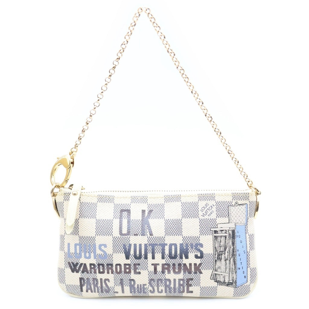 LOUIS VUITTON(ルイヴィトン) ダミエアズール ポシェットミラ チェーンポシェット ミニハンドバッグ ポーチ アイボリー レザー×PVC N63090 ゴールド金具 レディース