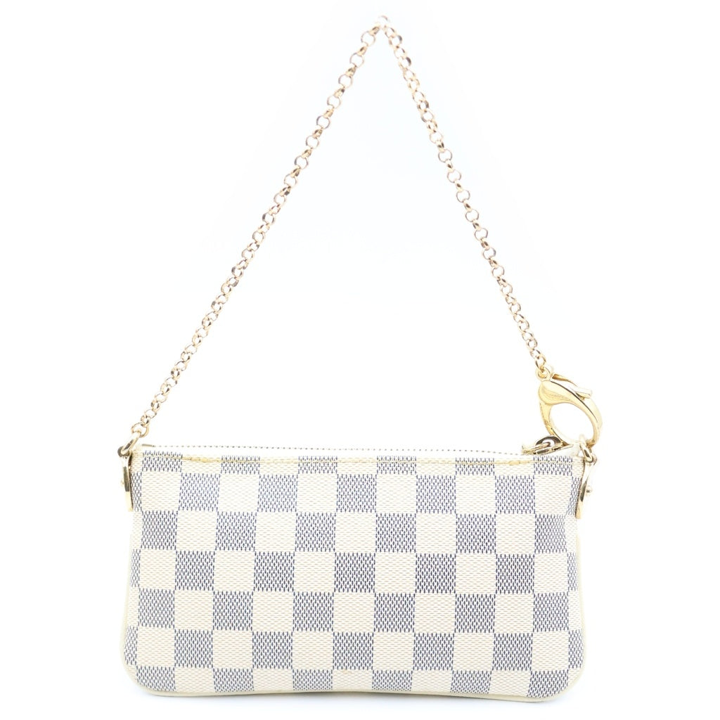 LOUIS VUITTON(ルイヴィトン) ダミエアズール ポシェットミラ チェーンポシェット ミニハンドバッグ ポーチ アイボリー レザー×PVC N63090 ゴールド金具 レディース