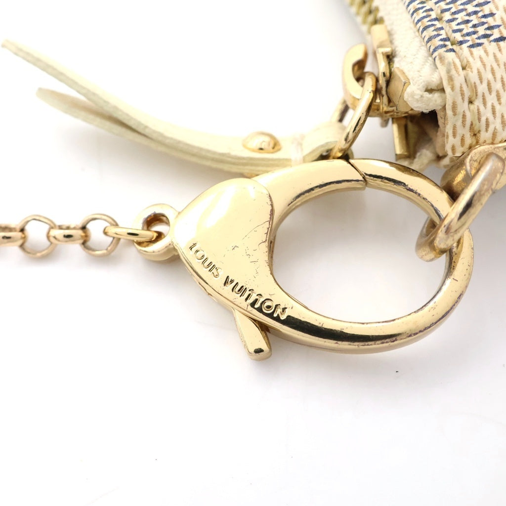 LOUIS VUITTON(ルイヴィトン) ダミエアズール ポシェットミラ チェーンポシェット ミニハンドバッグ ポーチ アイボリー レザー×PVC N63090 ゴールド金具 レディース