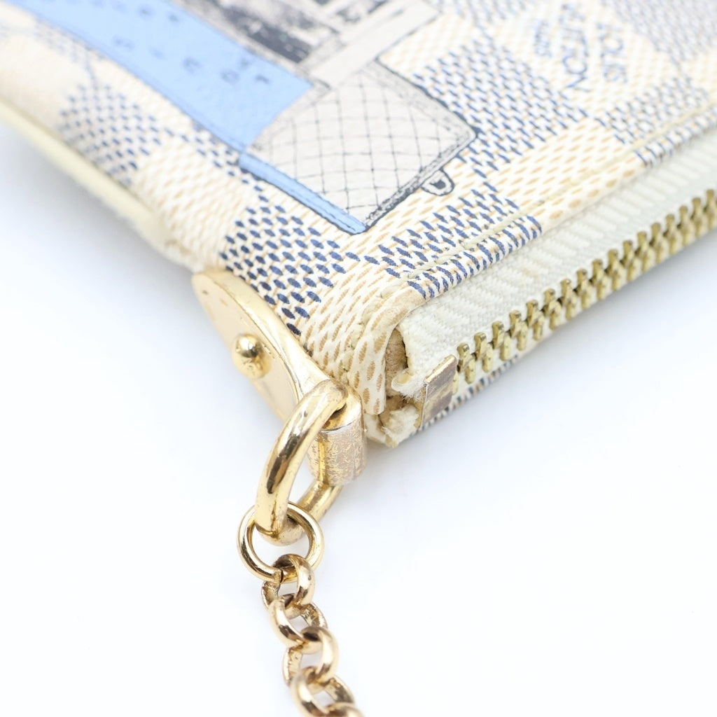 LOUIS VUITTON(ルイヴィトン) ダミエアズール ポシェットミラ チェーンポシェット ミニハンドバッグ ポーチ アイボリー レザー×PVC N63090 ゴールド金具 レディース