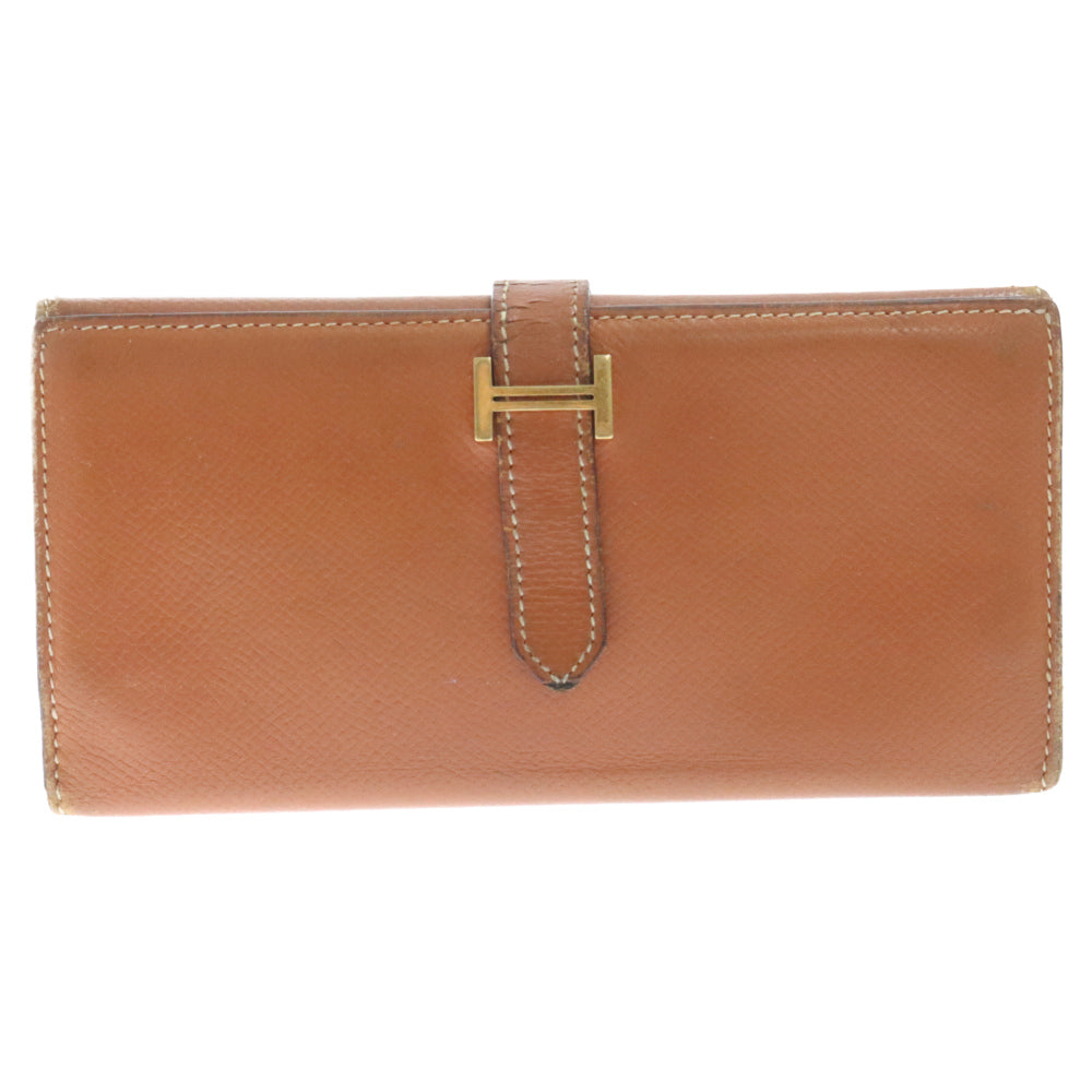 HERMES(エルメス) ベアンデュプリ ベアン ゴールド金具 長財布 ヴォーエプソン 三つ折り財布 ウォレット オレンジ