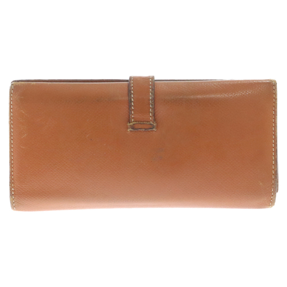 HERMES(エルメス) ベアンデュプリ ベアン ゴールド金具 長財布 ヴォーエプソン 三つ折り財布 ウォレット オレンジ