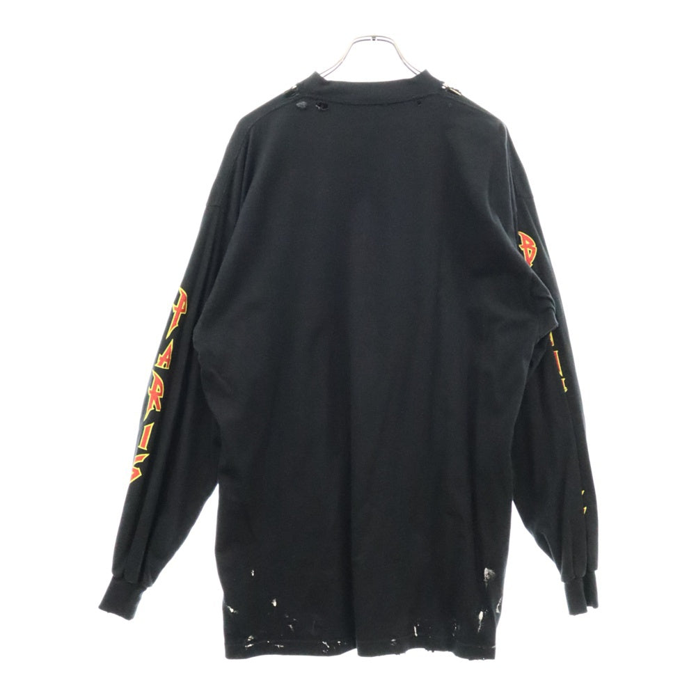 BALENCIAGA(バレンシアガ) Metal Oversized Long Sleeve Tee 693949 TMV88 メタルロゴ オーバーサイズ長袖Tシャツ ロングスリーブ ダメージ加工カットソー ブラック