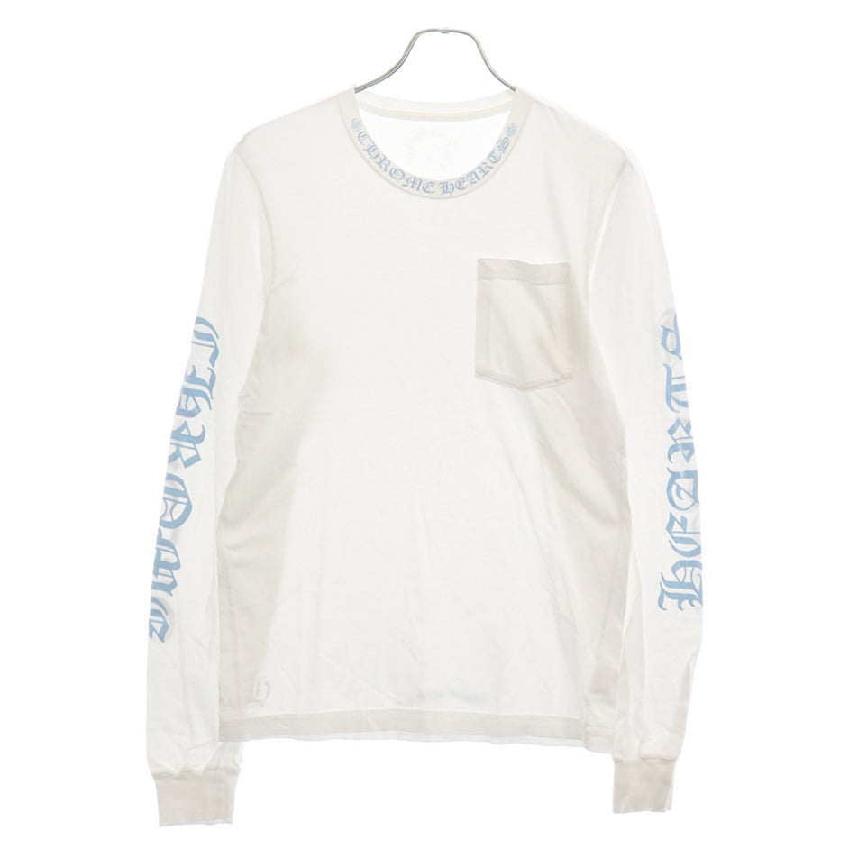 CHROME HEARTS(クロムハーツ) Neck Logo Pastel Blue L/S Tee ネックロゴパステルブルー 長袖Tシャツ ロングスリーブカットソー ホワイト/ブルー