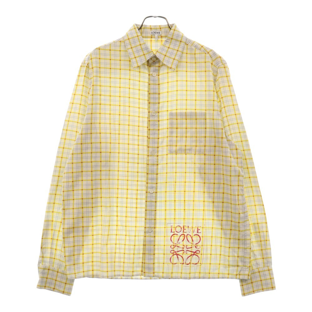 LOEWE(ロエベ) 22SS アナグラムスタンプシルクチェック長袖シャツ イエロー H526Y05W76