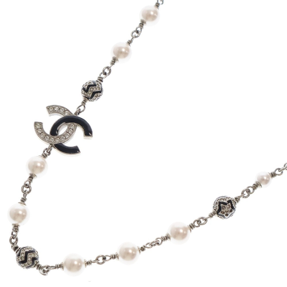 CHANEL(シャネル) ココマーク ラインストーン パールチョーカー ネックレス ホワイト A23K レディース