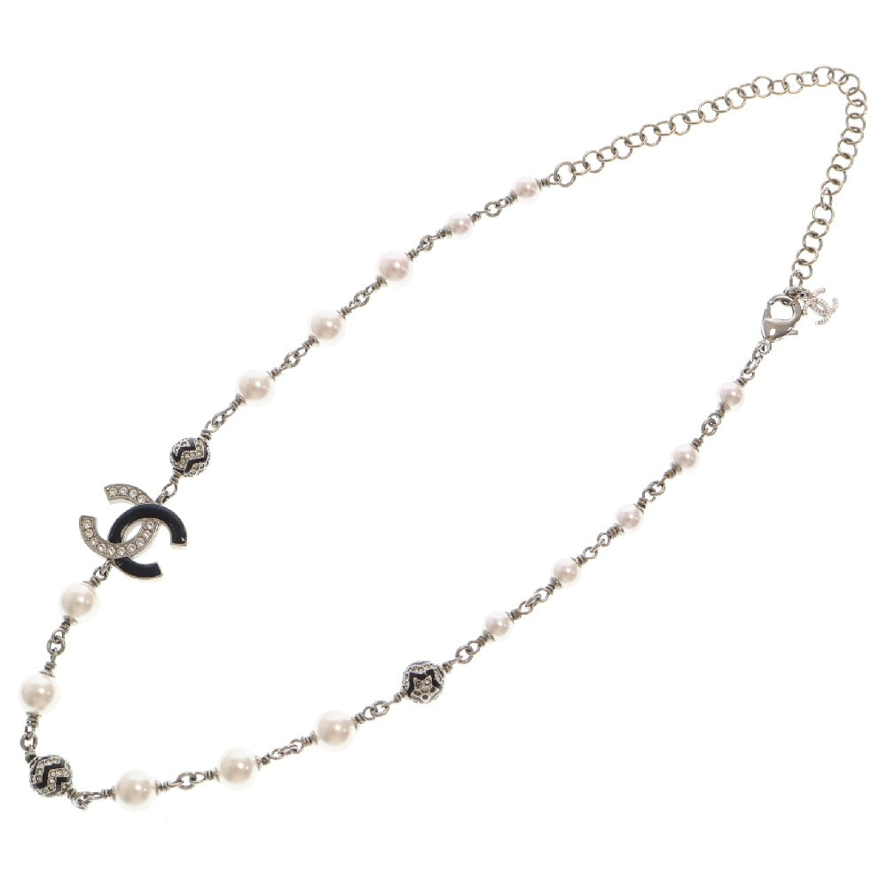 CHANEL(シャネル) ココマーク ラインストーン パールチョーカー ネックレス ホワイト A23K レディース