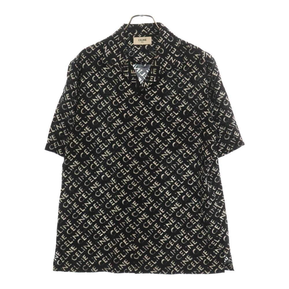 CELINE(セリーヌ) 23AW ロゴプリント オープンカラー半袖シャツ ハワイアンシャツ 総柄 ブラック 2C946748T 38CE