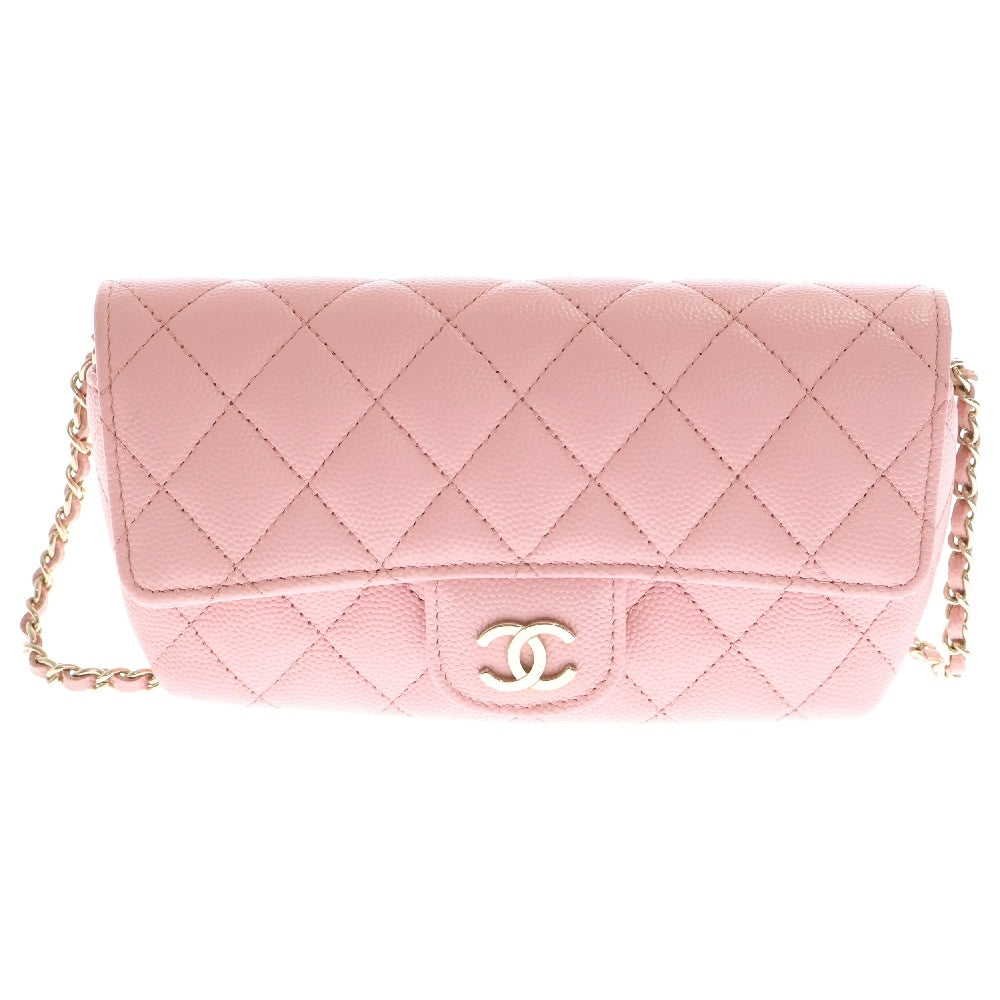CHANEL(シャネル) Glasses Case Flap Bag With Chain ショルダー フラップバッグ サングラスケース キャビアスキン ピンク ゴールド金具