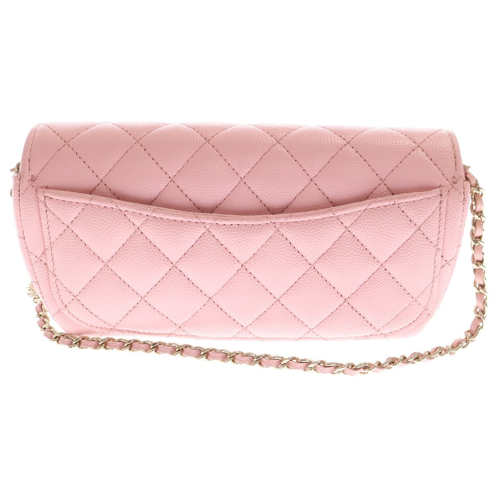 CHANEL(シャネル) Glasses Case Flap Bag With Chain ショルダー フラップバッグ サングラスケース キャビアスキン ピンク ゴールド金具
