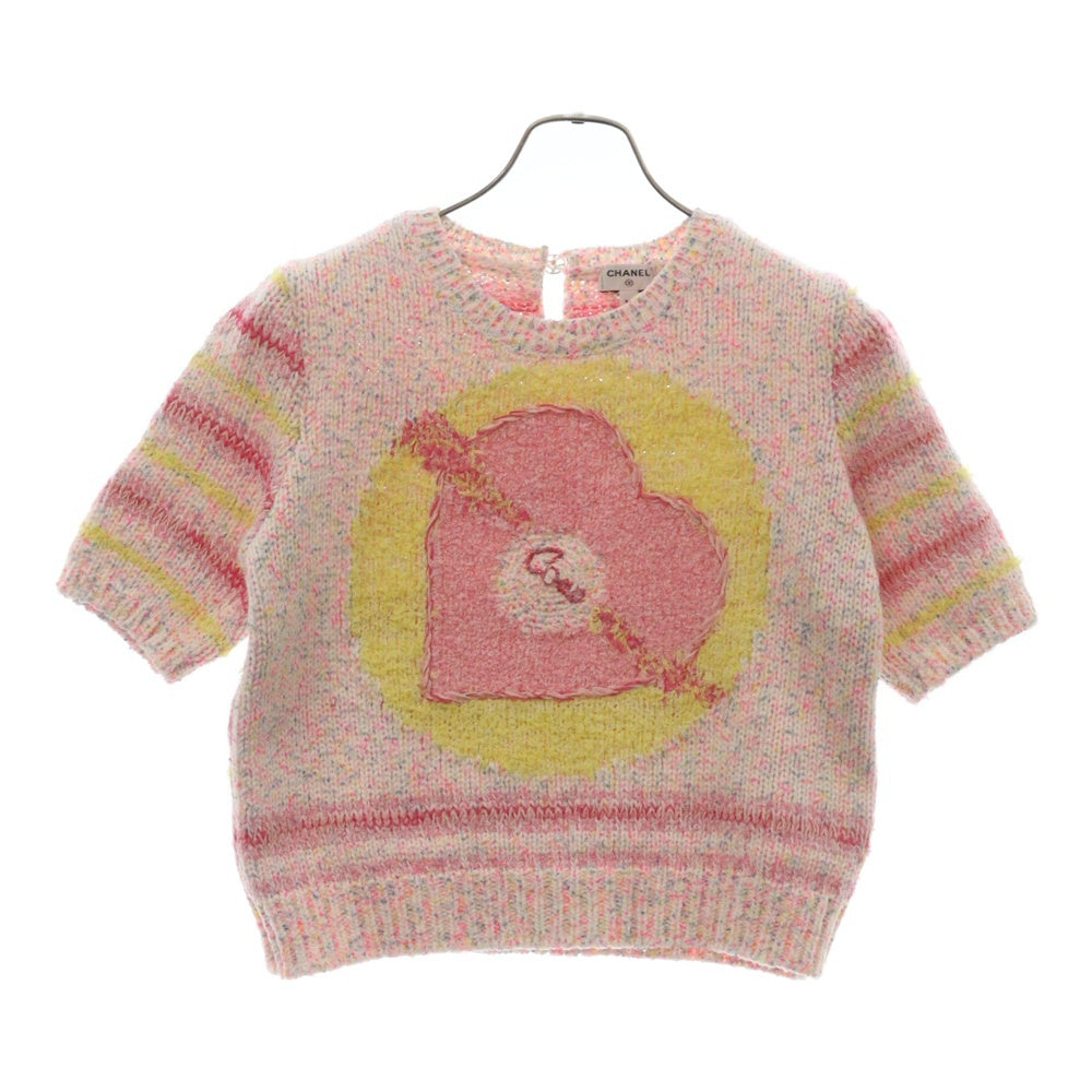 CHANEL(シャネル) Cotton Mixed Fiber Pullover P76579 ハートデザイン レディース クロップド マルチカラー 半袖ニット