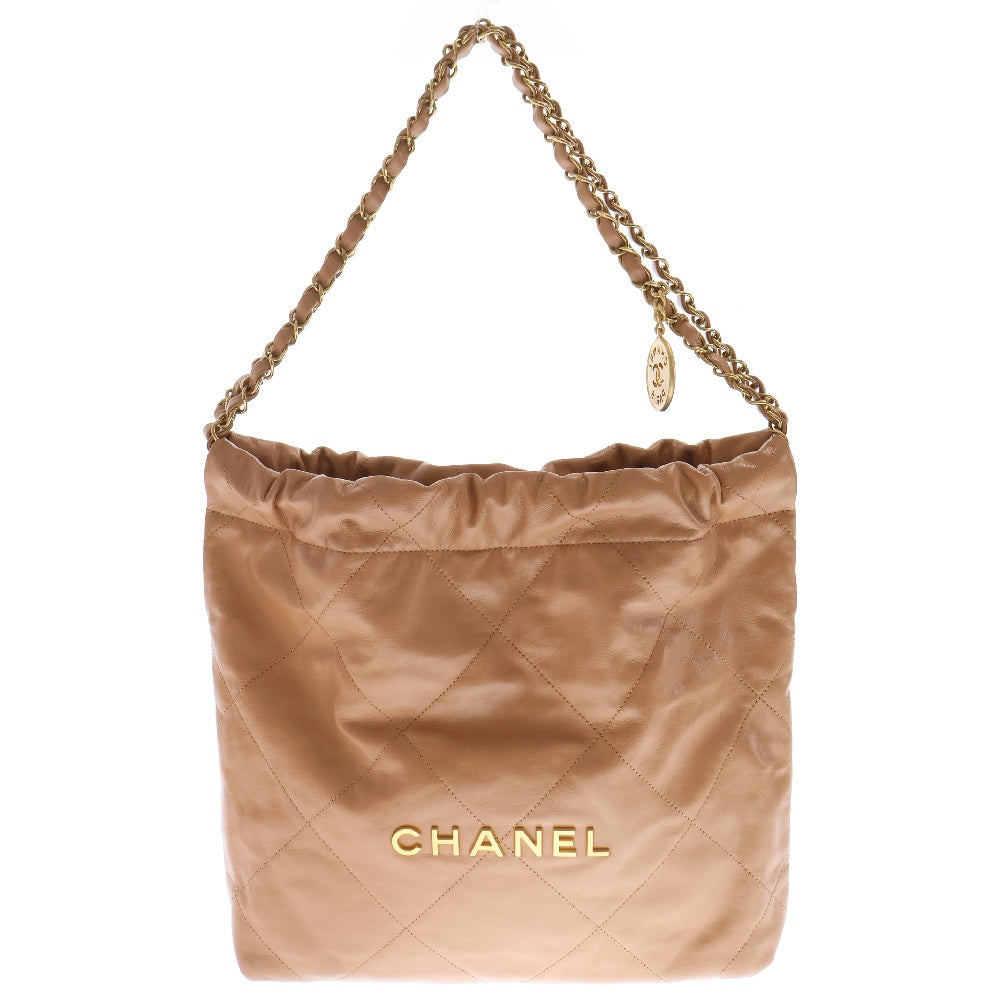 CHANEL(シャネル) マトラッセ シャネル22 スモール チェーンショルダーバッグ カーフスキン ライトブラウン ゴールド金具 AS3260