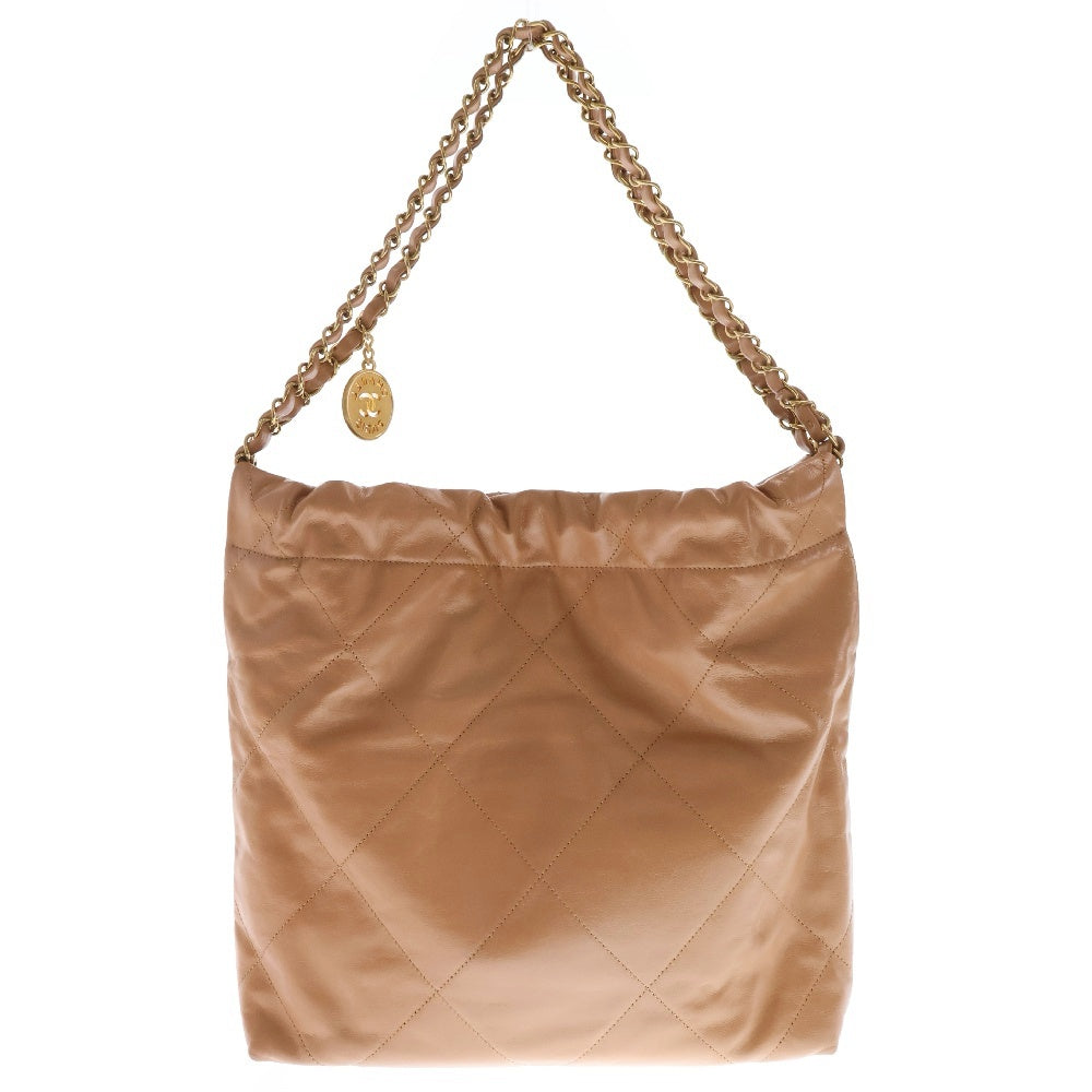 CHANEL(シャネル) マトラッセ シャネル22 スモール チェーンショルダーバッグ カーフスキン ライトブラウン ゴールド金具 AS3260