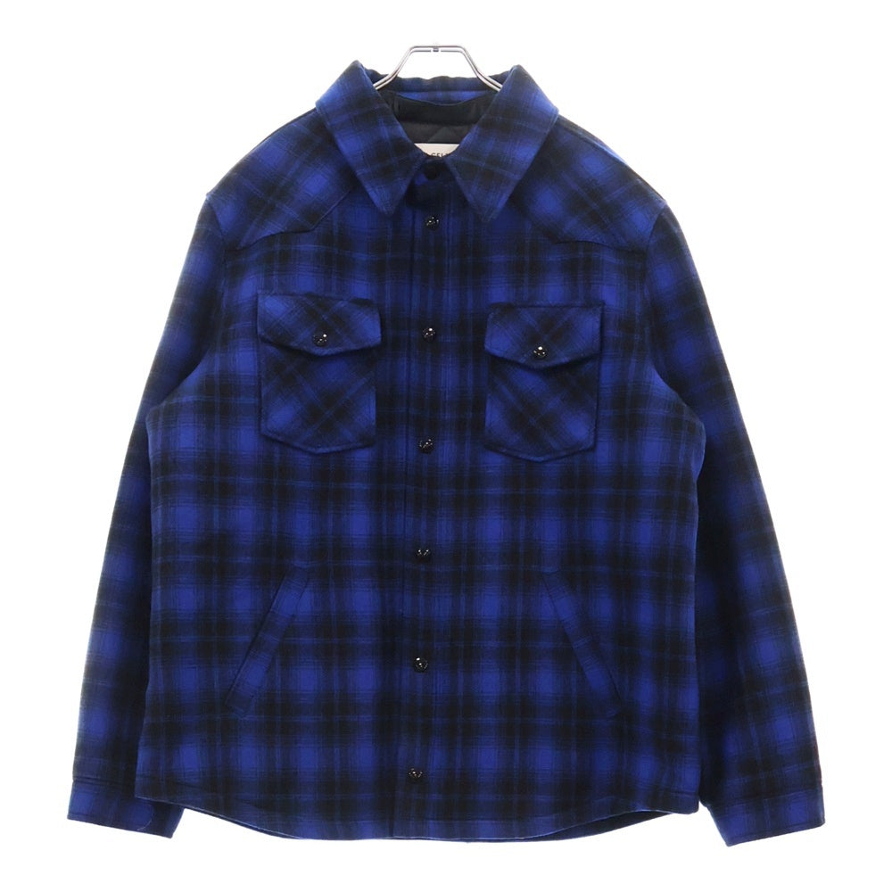 CELINE(セリーヌ) 22AW フードロゴ 長袖パディッドチェックシャツ ブルー/ブラック 2W410994R