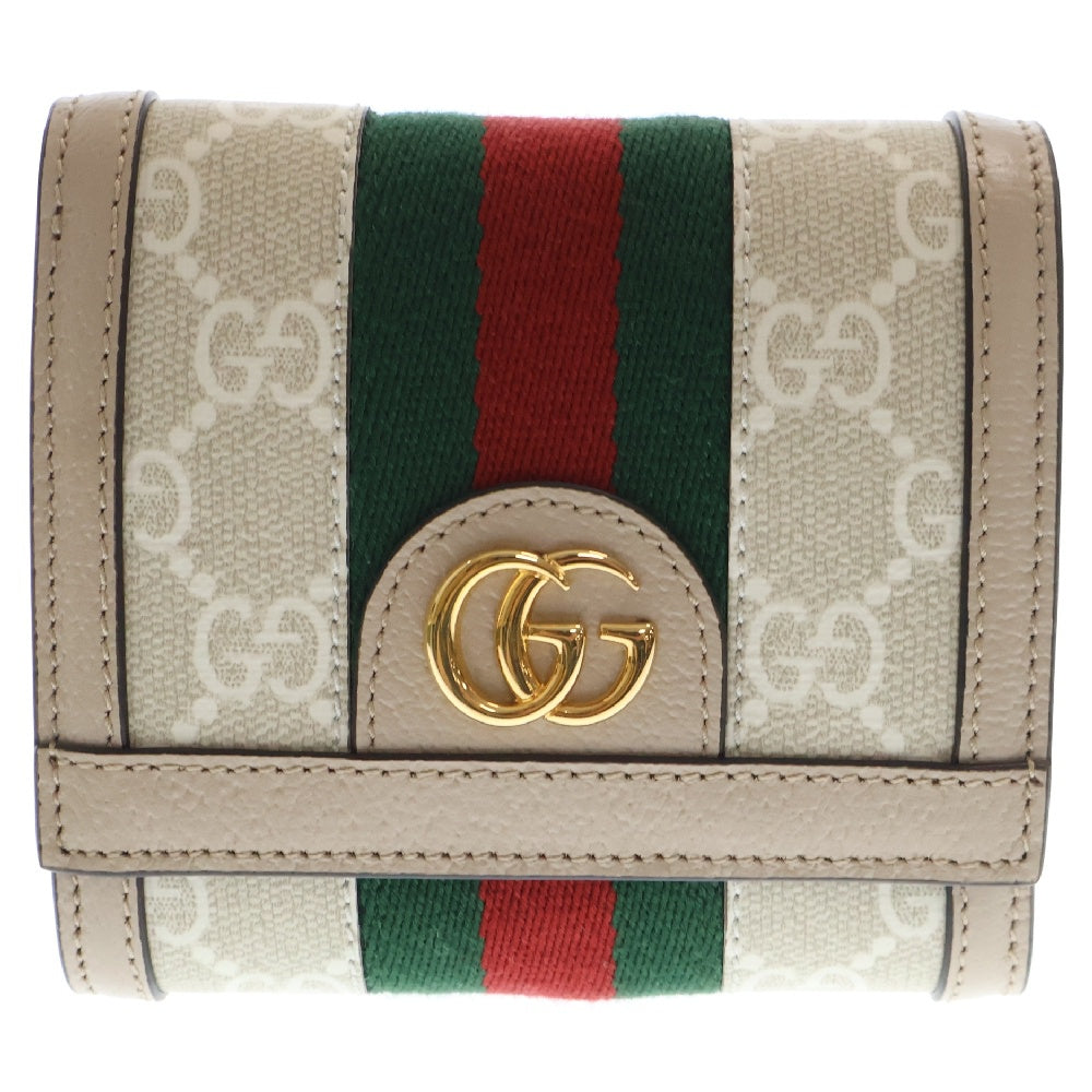 GUCCI(グッチ) オフィディア GG ウォレット シェリーライン キャンバス レザー 二つ折り財布 ベージュ 598662