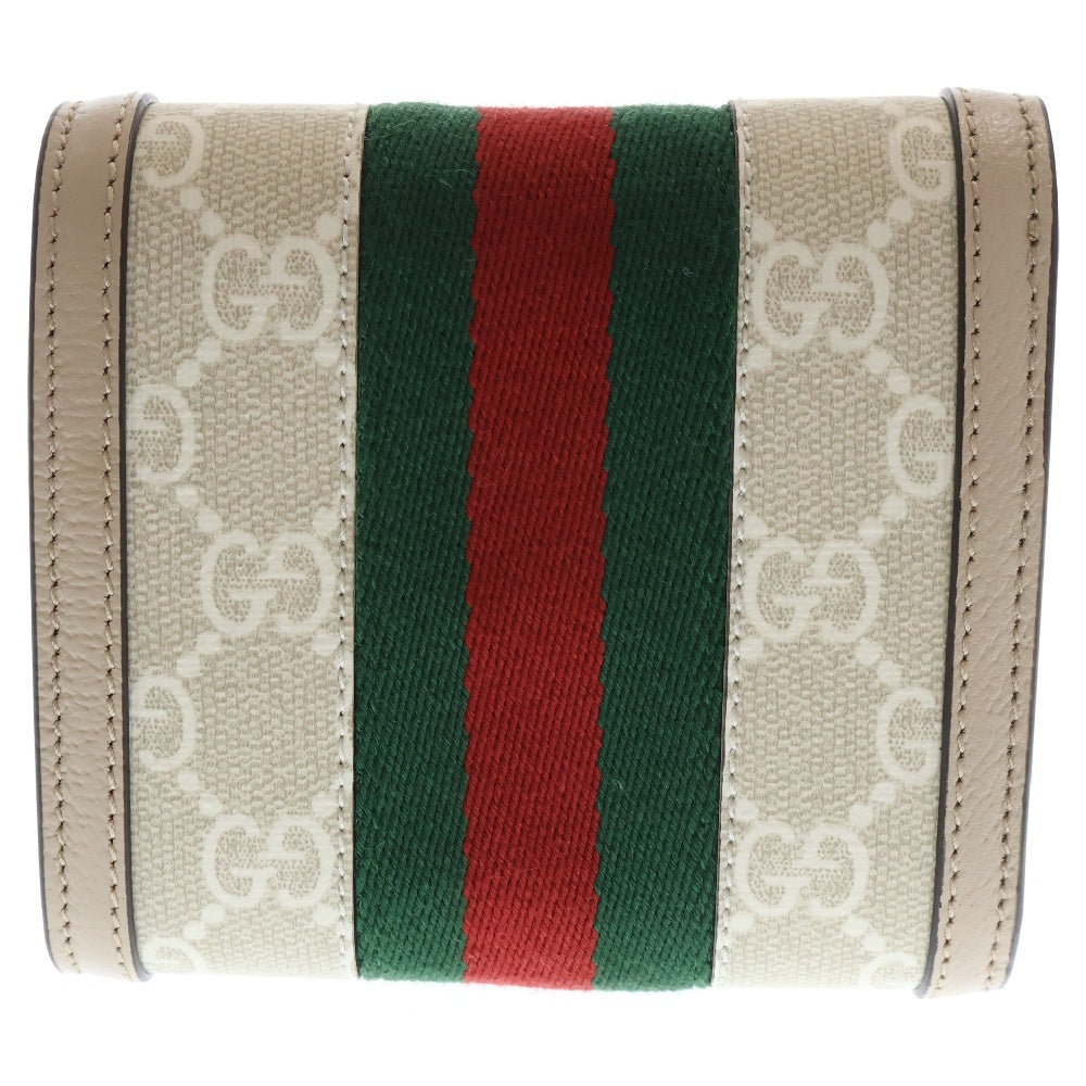 GUCCI(グッチ) オフィディア GG ウォレット シェリーライン キャンバス レザー 二つ折り財布 ベージュ 598662