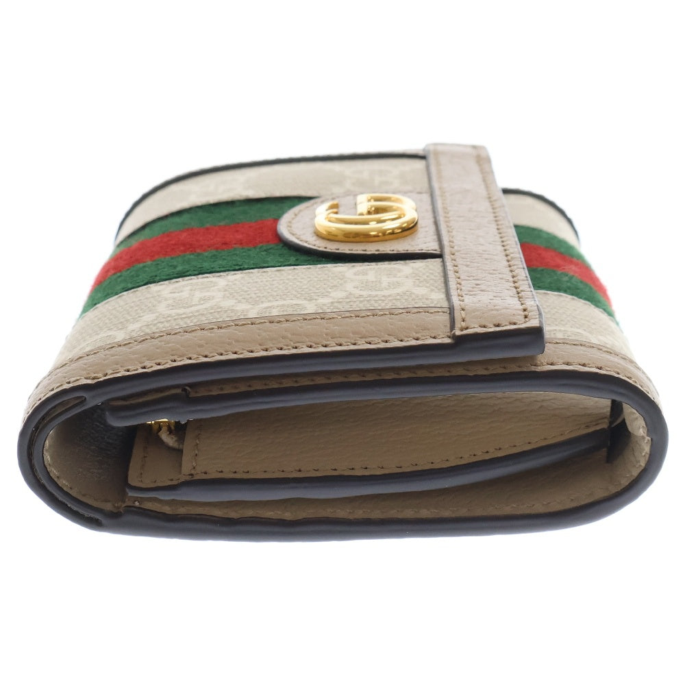 GUCCI(グッチ) オフィディア GG ウォレット シェリーライン キャンバス レザー 二つ折り財布 ベージュ 598662