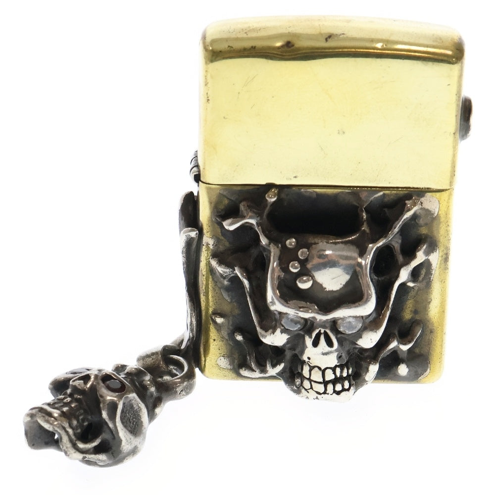 Travis Walker(トラヴィスワーカー) CSTM OG SKULL BRASS ZIPPO LIGHTER W/C2 STONES & RED STONES スカル ストーンアイ ジッポライター ゴールド