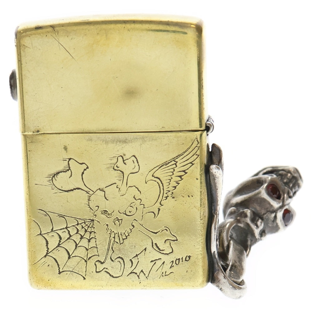 Travis Walker(トラヴィスワーカー) CSTM OG SKULL BRASS ZIPPO LIGHTER W/C2 STONES & RED STONES スカル ストーンアイ ジッポライター ゴールド