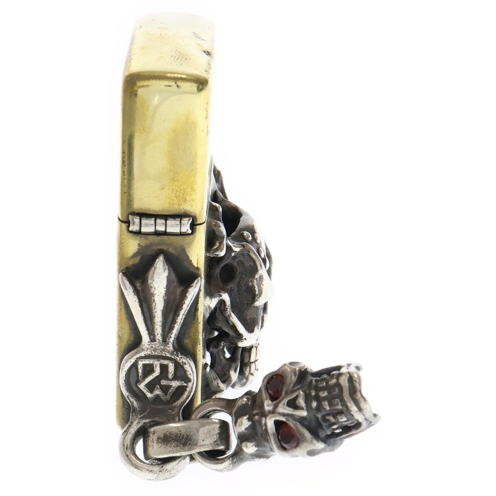 Travis Walker(トラヴィスワーカー) CSTM OG SKULL BRASS ZIPPO LIGHTER W/C2 STONES & RED STONES スカル ストーンアイ ジッポライター ゴールド