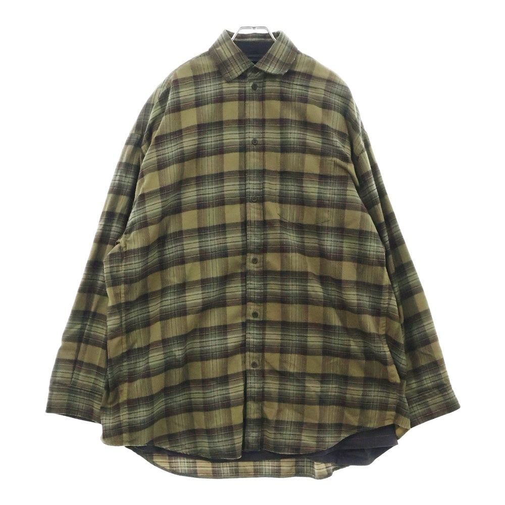 BALENCIAGA(バレンシアガ) 24AW パリ リバティ‐ レイヤード カットソードッキングヴィンテージチェック長袖シャツ 794656 TQM20 カーキ/ブラック