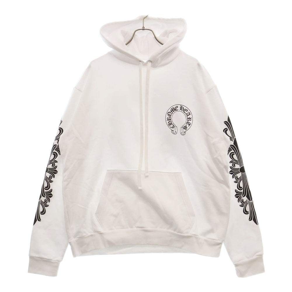 CHROME HEARTS(クロムハーツ) HORSESHOE PULLOVER HOODIE ホースシュープリント アームフローラル スウェットプルオーバーパーカー ホワイト