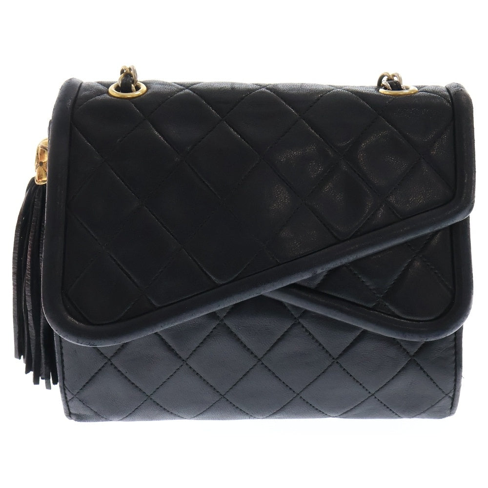 CHANEL(シャネル) ラムスキン ダブルフラップ フリンジショルダーバッグ 13番代 レディース ブラック