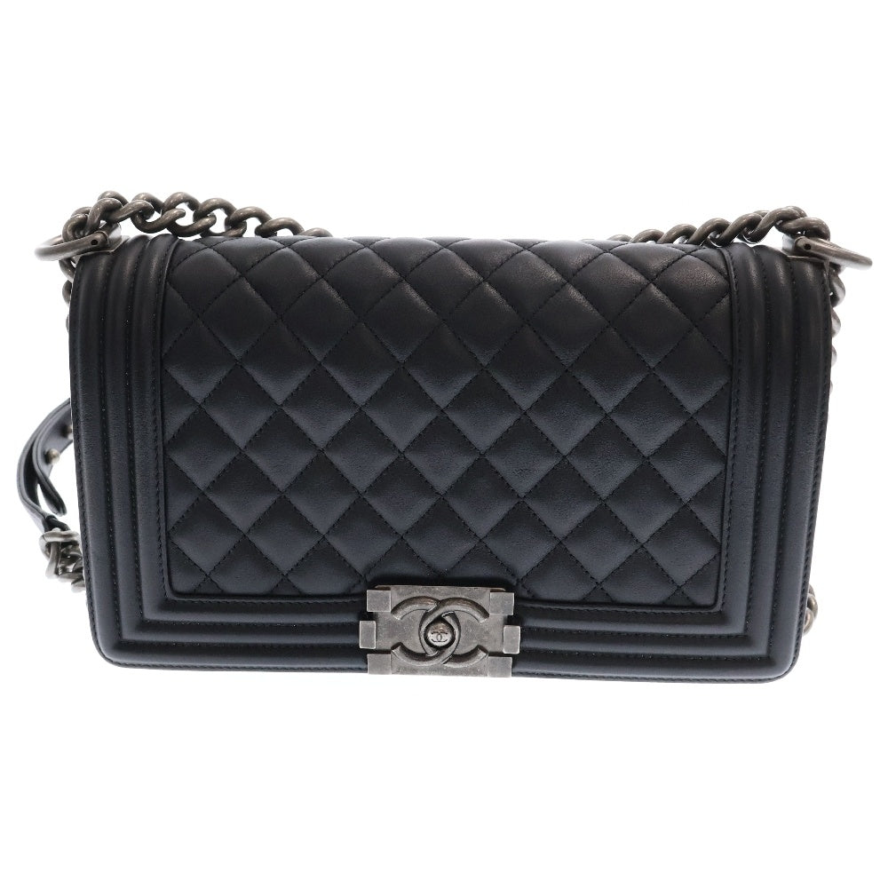 CHANEL(シャネル) A67086 ココマーク ボーイシャネル マトラッセ25 チェーンショルダーバッグ シルバー金具 ブラック 24番台 レディース