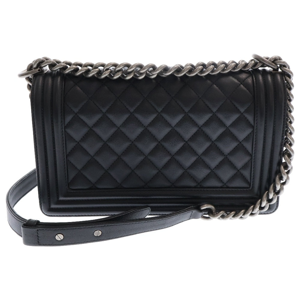 CHANEL(シャネル) A67086 ココマーク ボーイシャネル マトラッセ25 チェーンショルダーバッグ シルバー金具 ブラック 24番台 レディース