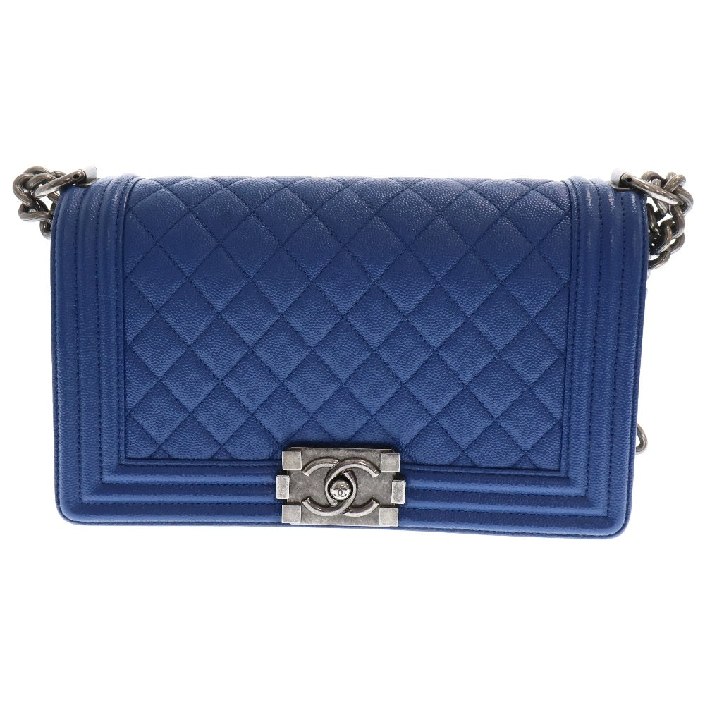 CHANEL(シャネル) ココマーク ボーイシャネル マトラッセ25 チェーンショルダーバッグ シルバー金具 ブルー 23番台 レディース