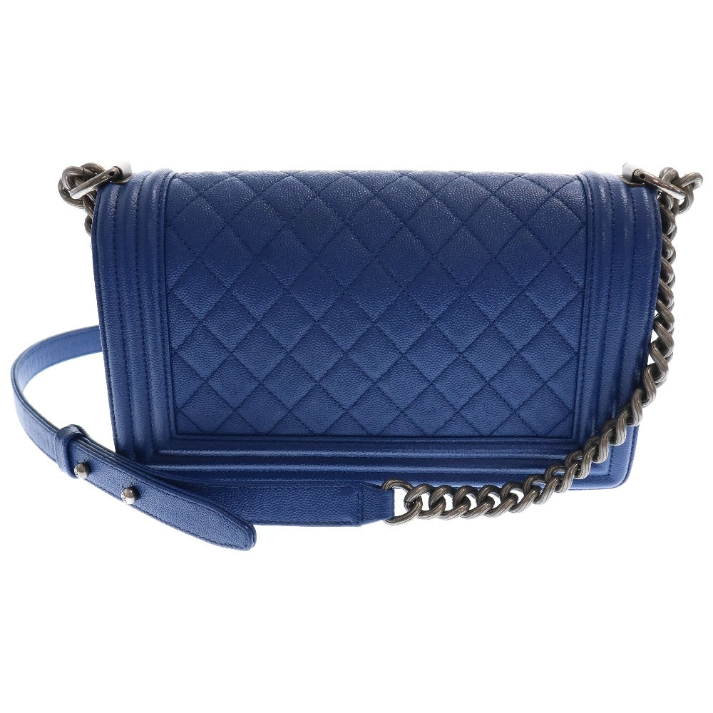 CHANEL(シャネル) ココマーク ボーイシャネル マトラッセ25 チェーンショルダーバッグ シルバー金具 ブルー 23番台 レディース
