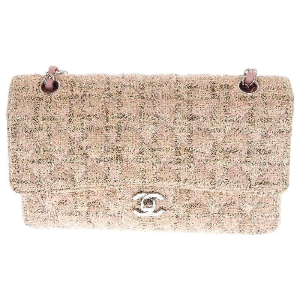 CHANEL(シャネル) ココマーク ツイード 26 シルバー金具 ターンロック Wフラップ チェーンショルダーバッグ ピンク 10番台 レディース