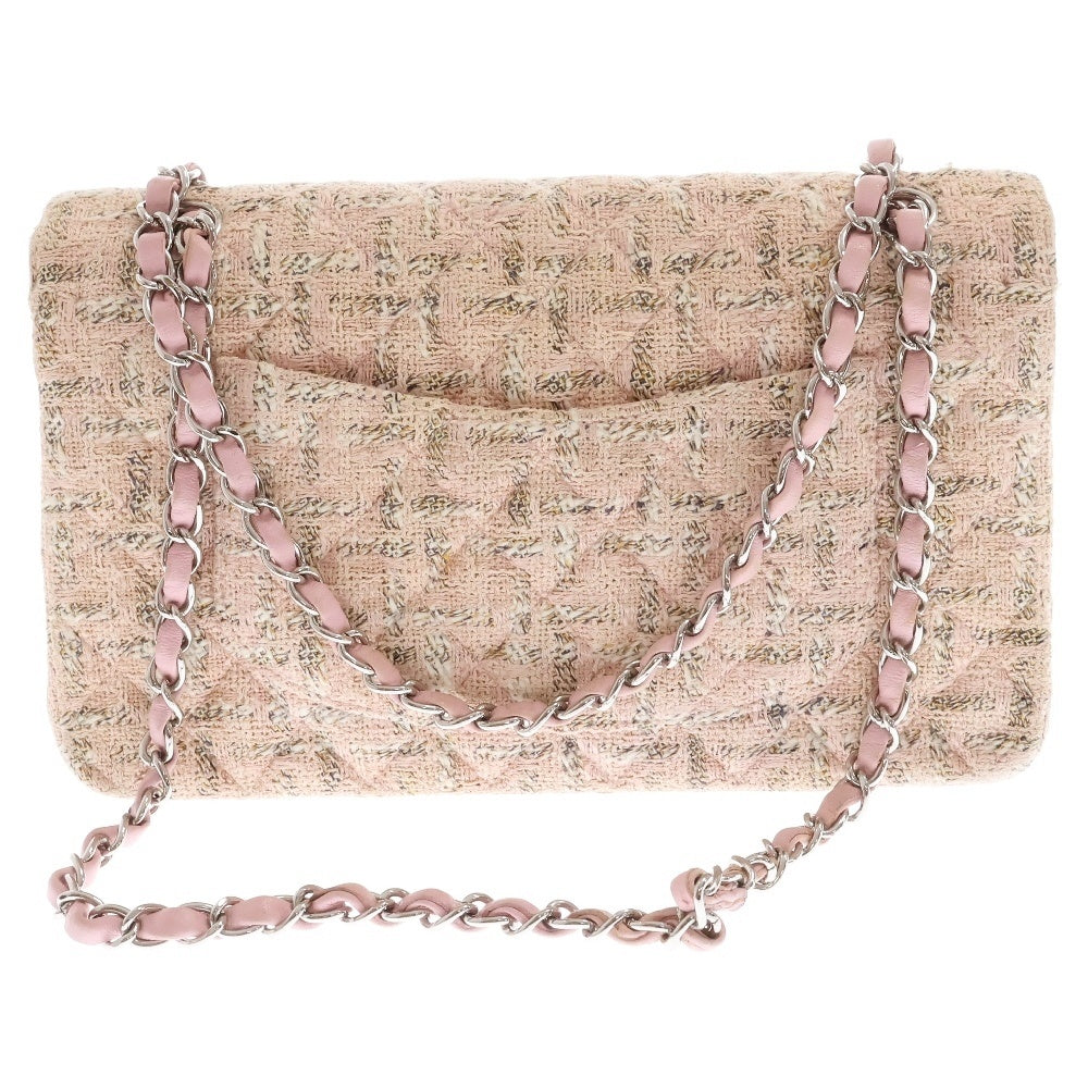 CHANEL(シャネル) ココマーク ツイード 26 シルバー金具 ターンロック Wフラップ チェーンショルダーバッグ ピンク 10番台 レディース