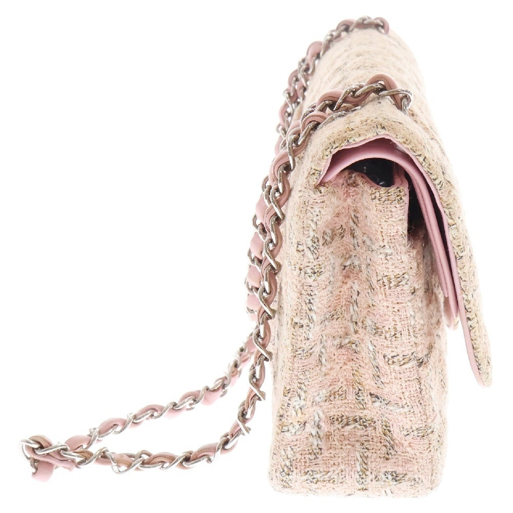 CHANEL(シャネル) ココマーク ツイード 26 シルバー金具 ターンロック Wフラップ チェーンショルダーバッグ ピンク 10番台 レディース