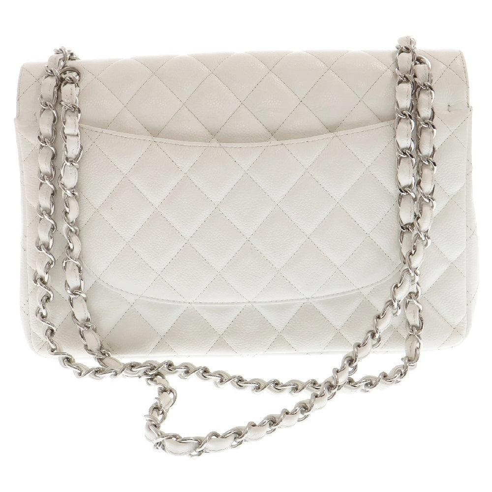 CHANEL(シャネル) ココマーク ターンロック デカマトラッセ30 Wフラップ ダブルチェーンショルダーバッグ シルバー金具 ホワイト 14番台 レディース